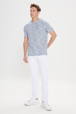 AC&Co / Altınyıldız Classics  Erkek Mavı Slim Fit Dar Kesim Bisiklet Yaka Pamuklu Jakarlı Tişört Mavi