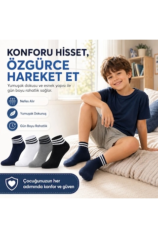 Womanandkids Wak Erkek Çocuk 8'li Pamuklu Çizgili Patik Çorap Nefes Alan Esnek Günlük Spor Okul Çorabı Rahat Ve D Çok Renkli