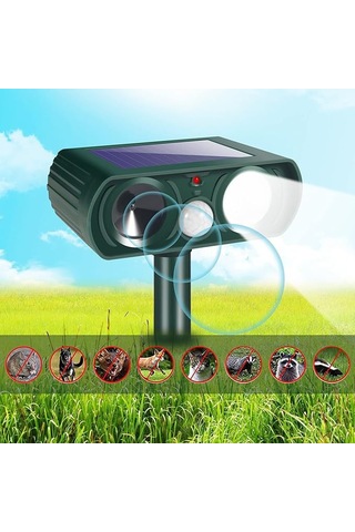 Hangfox Güneş Enerjili Ultrasonik Hayvan Kovucu, Yeşil Renk, 8m Etki Mesafesi, 110 Algılama Açı, Ipx4 Su Geçirmez, Sıçan-kedi-köpek-yılan Kovucu