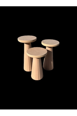 Ahşap 3'lü Set Mantar Sehpa Ahşap