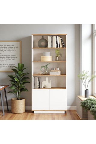 Robin Home Kitaplık 4 Raflı 2 Kapaklı 168cm Çam-beyaz Beyaz