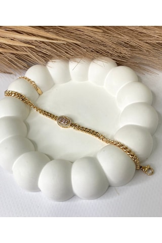 Altın / Gold Renk Oval Halka Zirkon Taşlı Xupıng Bileklik Gold