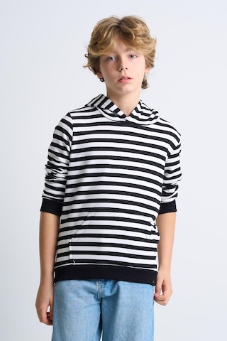 Alexandergardi Alexandergardı Kanguru Cepli Kapüşonlu Çizgili Çocuk Sweatshirt Siyah