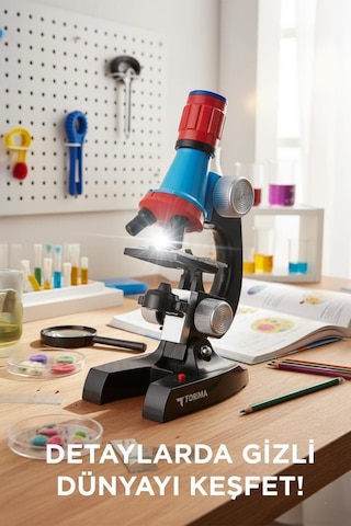 Torima Tsm-01 Siyah Led Işıklı Bilim Mikroskobu Seti 6-12 Yaş Çocuklar İçin