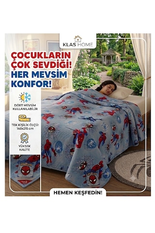 Çok Amaçlı Kapitone Pike-tek Kişilik -örümcek Adam Mavi-lacivert