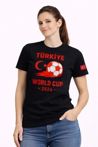 De'charme Türkiye World Cup 2026 Baskılı Tişört Futbol Temalı Forma T-shirt - Siyah