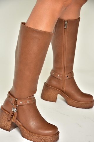 Fox Shoes T996224009 Taba Kalın Topuklu Kadın Çizme Taba