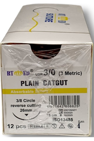 Plain Katküt 3/0 Keskin 3/8 26 MM