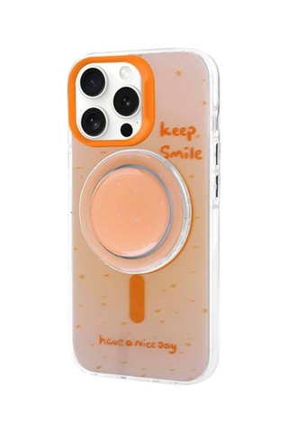 Apple Uyumlu iPhone 15 Pro Max Kılıf M-safe Şarj Özellikli Tak-çıkar Pop Soketli Zore Tiktok Kapak Turuncu
