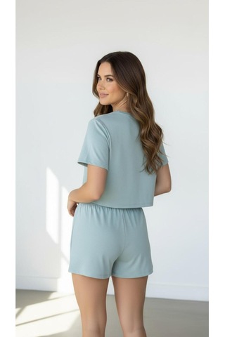 Merlot T-shirt Şort Örme Pijama Takımı Mint