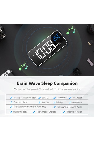 Dofolink Led Müzik Saat, Akıllı Ses Kontrol, 2 Alarm Ayarı, 4 Seviye Parlaklık, Gümüş/beşik/siyah, İçin Li-poly Batarya