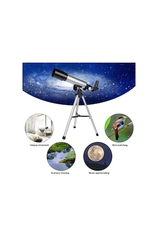 Mini Teleskop Kara Uzay Teleskobu Aliminyum Gövde Tripodlu 50 X 360