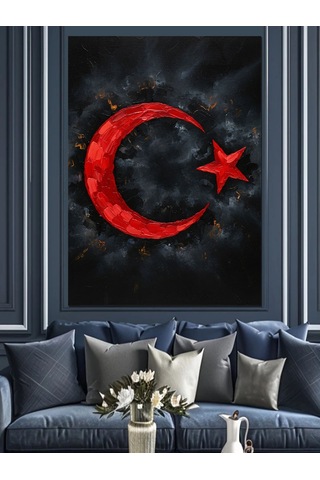 Ahşap Tablo Kırmızı Ay Yıldız Simgesi Yiyecek Ve İçecek Tabloları