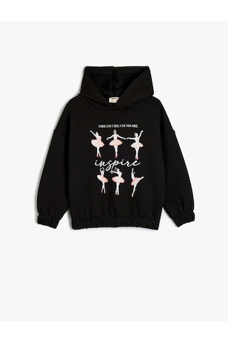 Koton Baskı Detaylı Uzun Kollu Kapşonlu Sweatshirt Siyah 5wkg10661ak Siyah