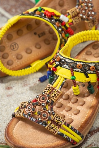 Khayt Alice Anatomik Fashion Taşlı Çocuk Sandalet Sarı