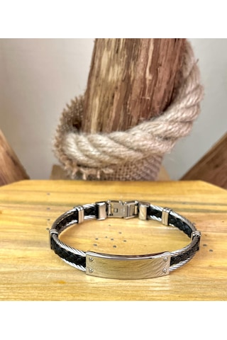 Saf Çelik Halat Kordon Sade Şık Erkek Bileklik 22 Cm