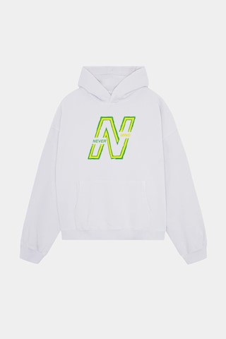 Unisex Kapüşonlu Sweatshirt - Neon Yeşil Baskılı Oversize Hoodie Beyaz