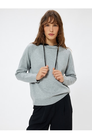 Koton Kapşonlu Triko Sweatshirt Kazak Renk Kontrastlı Gri 5wak90241ht Gri