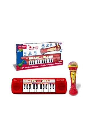 Minik Müzisyenlere Elektronik Mikrofonlu Işıklı 24 Tuşlu Kırmızı Org