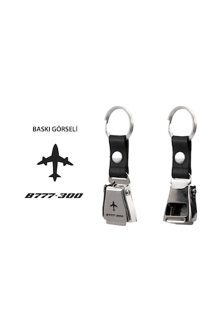 Zekupp B777-300 Uçak Tasarımlı Şişe Açacağı Özellikli Siyah Renk Emniyet Kemeri Anahtarlık