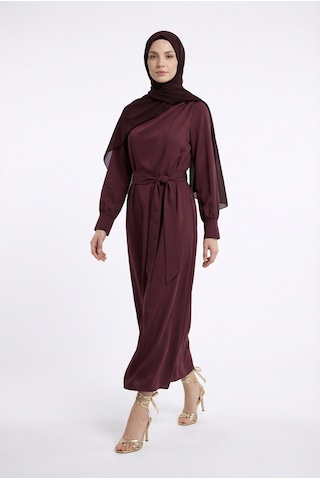 Armine Trend Drape Detaylı Belden Kuşaklı Elbise Mürdüm 26yt904
