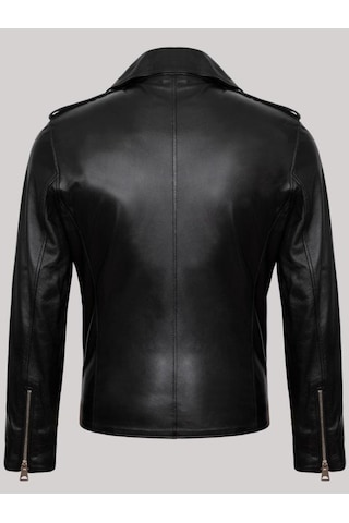 Hakiki Kuzu Derisi Siyah Erkek Deri Mont Kemerli Deri Ceket Siyah
