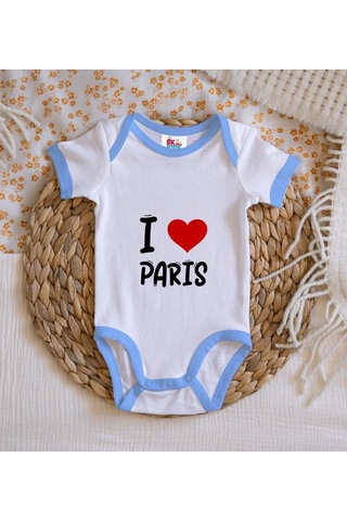 Bk Kids I Love Paris Tasarımlı Mavi Bebek Body Zıbın - Model 1 12-18 Ay