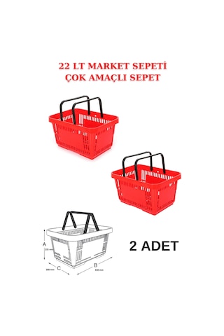 22 Litre 2 Adet Market Sepeti, Alışveriş Sepeti, Saplı Market Sep