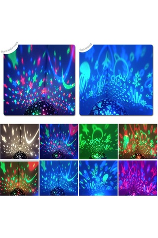 Vkemall Siyah Usb Led Star Projeksiyon Lambası - 360 Döner, 8 Renkli Işık, Konfor Işığı, Odalar İçin Romantik Ambiyans Aydınlatması Siyah