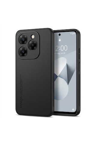 Tekno Tecno Spark 20 Kj5n Uyumlu Parmak İzi Bırakmaz Deri Görünümlü Silikon Kılıf Kamera Korumalı Siyah