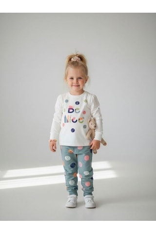 Kız Çocuk Pamuklu Be Nice Yazılı Uzun Kollu Pijama Takımı-11396 KREM