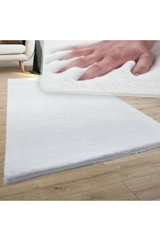 Sarar Beyaz Banyo Salon Mutfak Çocuk Odası Tavşan Tüyü Peluş Halı