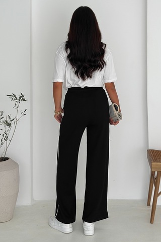 Noa & Noa Kadın Lastikli Bel Bağcıklı Bol Paça Pantolon Rahat & Minimal Stil Siyah
