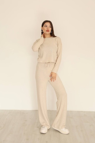 Enter Takim Yumoş Bağcıklı Pantalon Bluz Ekru