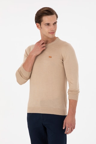 U.S. Polo Assn. Erkek Slim Fit Bisiklet Yaka Kum Melanj Kazak 50297040-VR123