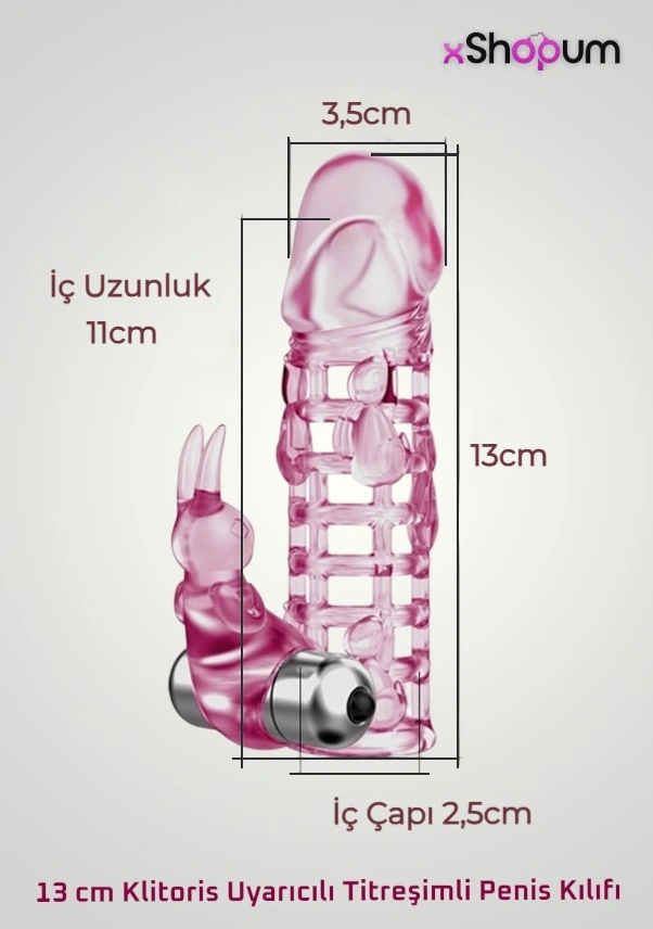 xShopum 13 Cm Titreşimli Tavşan Klitoris Uyarıcılı Penis Kılıfı