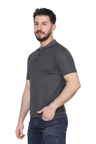 Kzctekstil Erkek Baba Ve Orta Yaş Penye Tişört Yakalı Cepli Jakarlı Desenli Kumaş Klasik Kesim Koyu Gri
