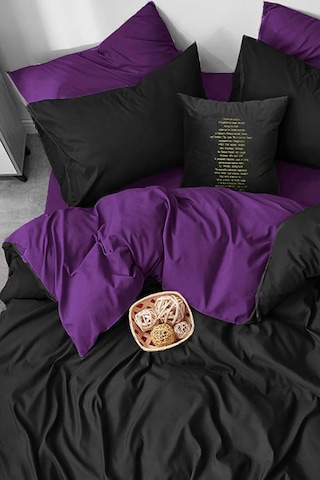 İqon Lastikli Çarşaflı Nevresim Takımı Çift Kişilik Mor-siyah Blackpurple