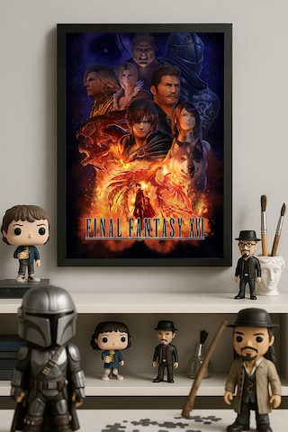 Final Fantasy Siyah Ahşap Çerçeveli Poster, Dekoratif Oyun Duvar Tablosu