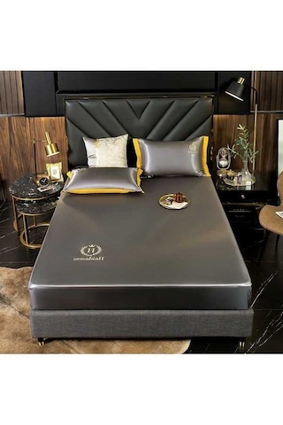 Yingfu Derin Gri 1.8m Yatak İçin İpucu Desenli Buz İpi Battaniye Seti - Yatak Koruyucu, Toz Önleyici, Konforlu Üçlü Takım DiğER