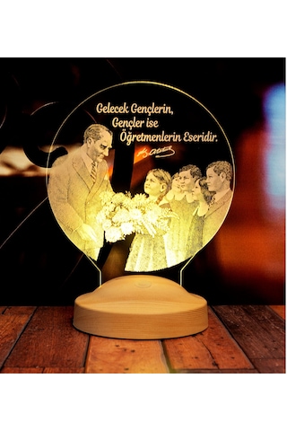 Baş Öğretmen Mustafa Kemal Atatürk ve Öğrenciler, Öğretmene Hediye Atatürk Sözleri Yazılabilen Led Lamba