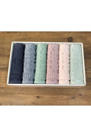 6 Lı Royam Hazangülü Mira %100 Pamuklu Kutulu El Yüz Havlusu Seti 50 X 90 Çok Renkli