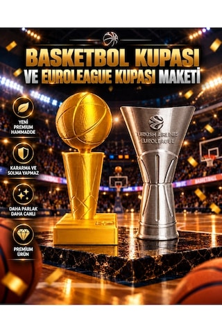 Basketbol Kupası Ve Euroleague Kupası Maketi Seti Dekoratif Basketbol Ödülleri 20cm