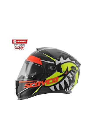 Scoyco FF-869 Shark Güneş Vizörlü Kapalı Kask Kırmızı - Neon Sarı - Siyah