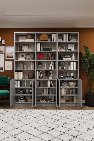 Asra Trend K-52 %100 MDF 180 cm 3 Modüllü Kapaklı Kitaplık Raflı Kütüphane Kül Gri