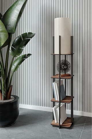 Ravilo Quattro Dekoratif Raflı Lambader Ceviz Ceviz