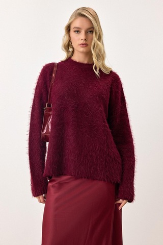 Olcay Oversize Tüylü Soft Kazak Bordo 8270