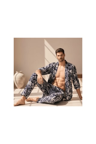 Qmen Style Erkek Kimono Takımı 3 Lü Bambu Set Bornoz + Pantolon + Şort Lacivert