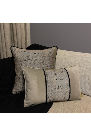 "moira" Kadife Dokulu Şerit Detaylı Kırlent 30x50 Gold - Vizon