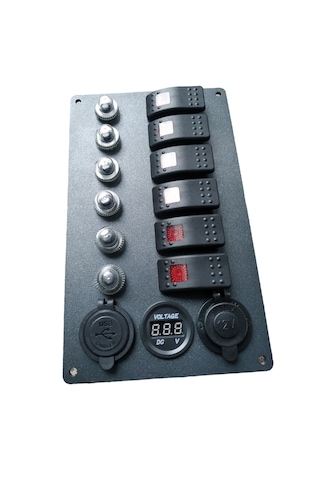 Tekne Karavan Otomatik Sigorta Paneli. 6'lı Model. Usb'li Siyah Siyah